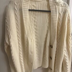 SHEIN Cream Cable Knit Cardigan Sweater | Size Large